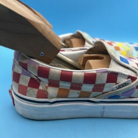 Rainbow Checkered Vans Size 7.5 Men, 9 Woman Laceless Slip On Skater Shoes - Picture 2 of 12